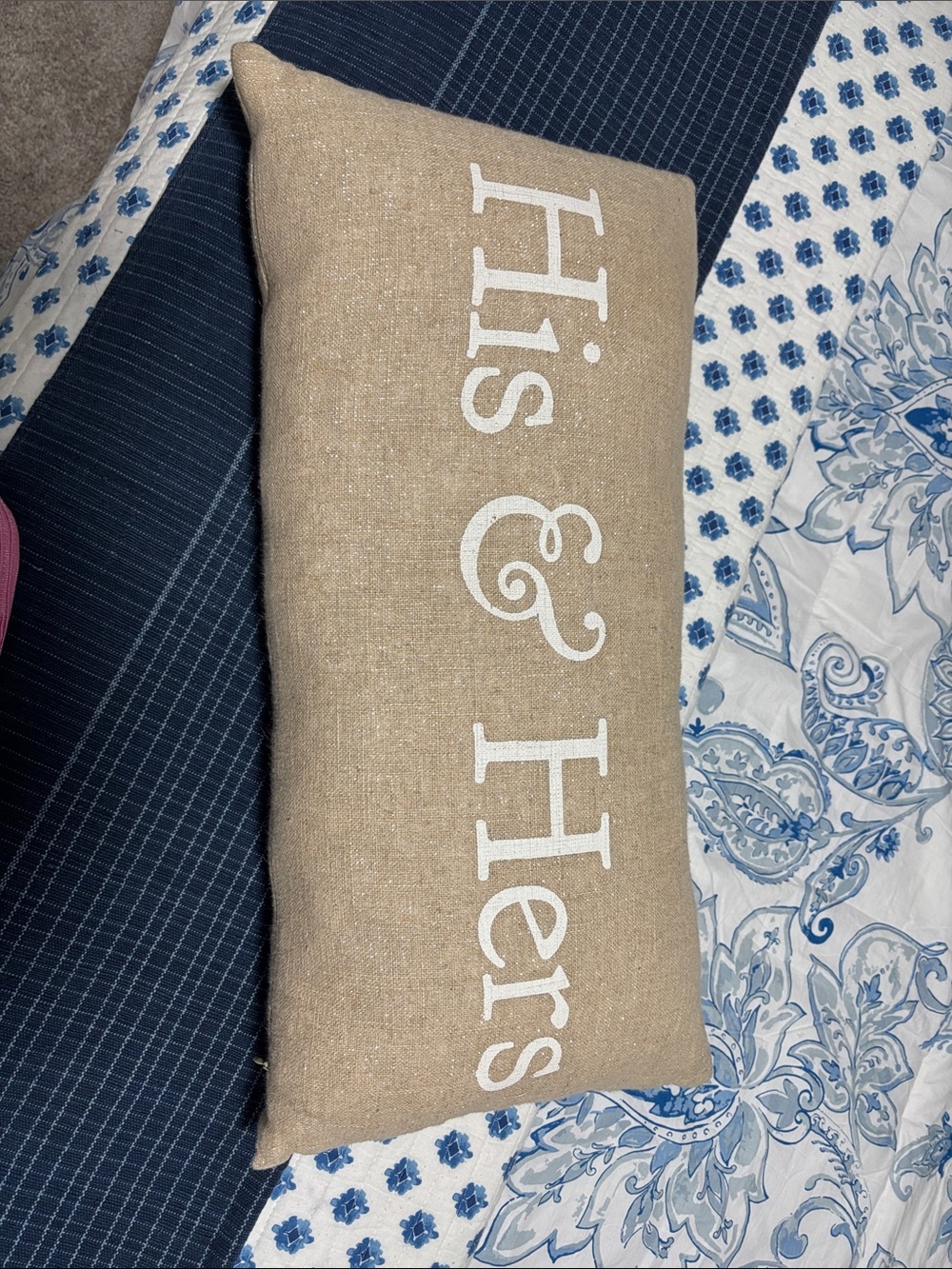 His and Hers Down Decorative Down Pillow 25 x 12 and 6 1/2 inches tall